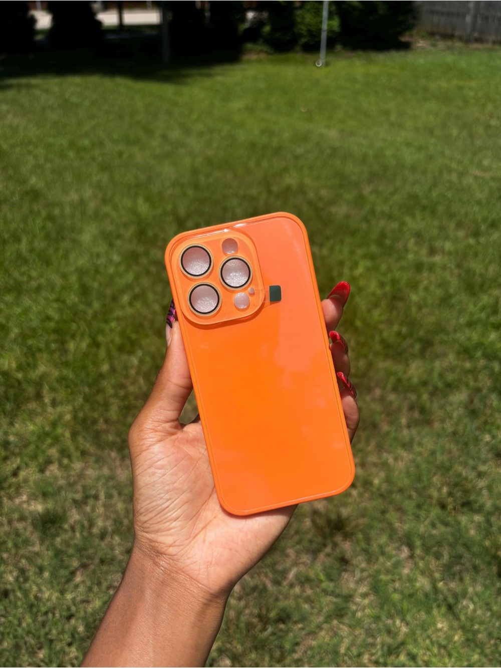Orange Glossy IPhone 15 plus phone case